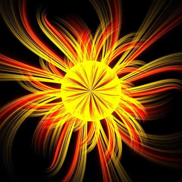 Mooie Symmetrische Fractal Zon Focus Cirkel Gele Digital Artwork Voor — Stockfoto