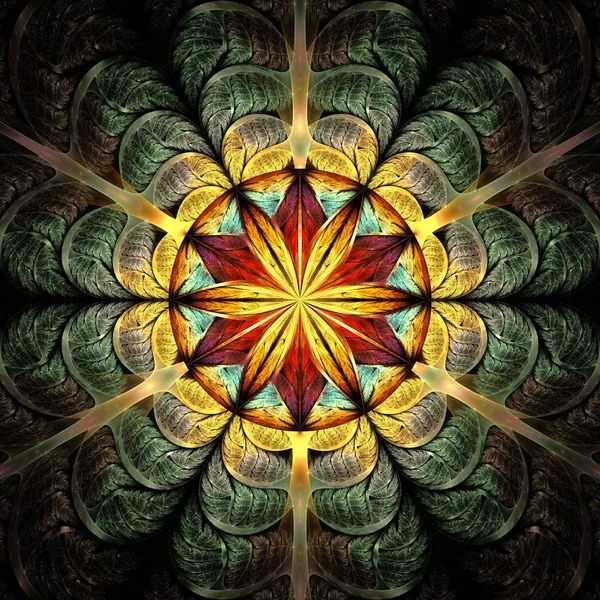 Beautiful Symmetrical fractal mandala, flower or circle, digital artwork for creative graphic design. Computer generated graphics.