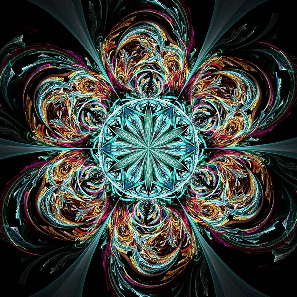 Piękny Fraktal Symetryczne Mandali Kwiat Lub Okrąg Cyfrowe Grafiki Dla — Zdjęcie stockowe