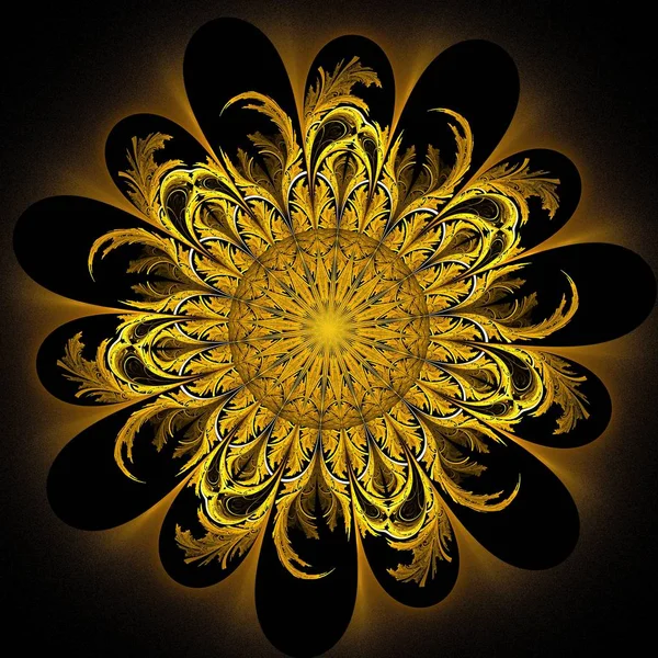 Güzel Simetrik Fraktal Mandala Çiçek Daire Dijital Sanat Yaratıcı Grafik — Stok fotoğraf
