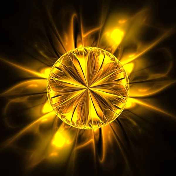 Mooie Symmetrische Fractal Zon Focus Cirkel Gele Digital Artwork Voor — Stockfoto