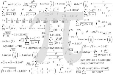 Birçok formüller arka plan Pi sembol matematiksel sabit irrasyonel sayı ve Yunanca harf