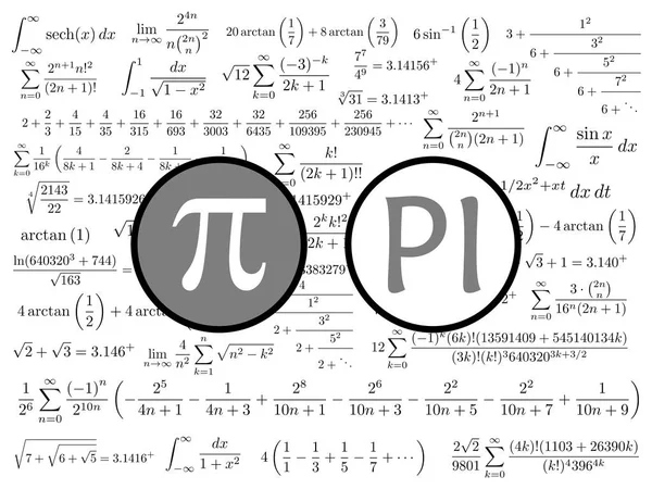 The Pi symbol mathematical constant irrational number, greek letter, and many formulas background