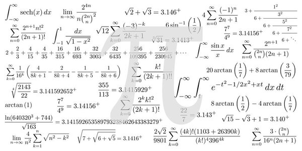 Символ Пи математическое постоянное иррациональное число, греческая буква, и многие формулы фона
