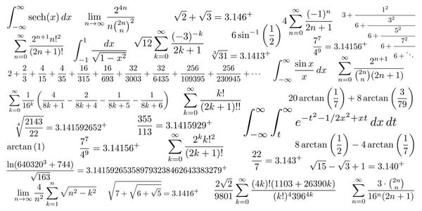 Символ Пи математическое постоянное иррациональное число, греческая буква, и многие формулы фона
