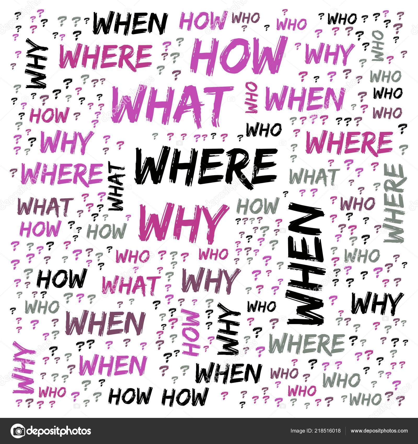 Word Cloud Who What Why How White Background Questions Concept — Stock ...