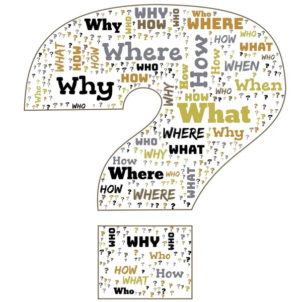 Word Cloud - Who, What, Where, When, Why and How on white background. Questions concept.