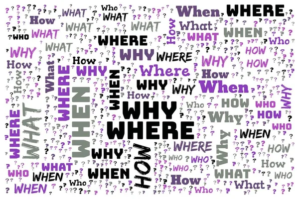 Word Cloud Who What Why How White Background Inglés Concepto —  Fotos de Stock