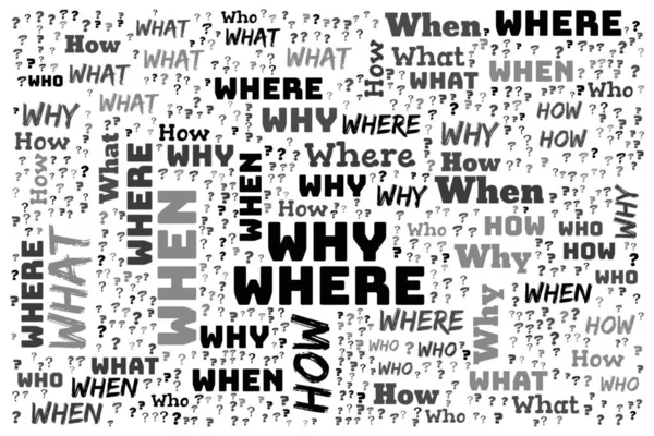 Word Cloud - Who, What, Where, When, Why and How on white background. Questions concept.