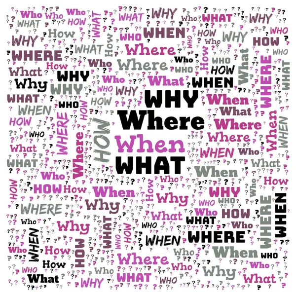 Word Cloud Who What Why How White Background Inglés Concepto —  Fotos de Stock