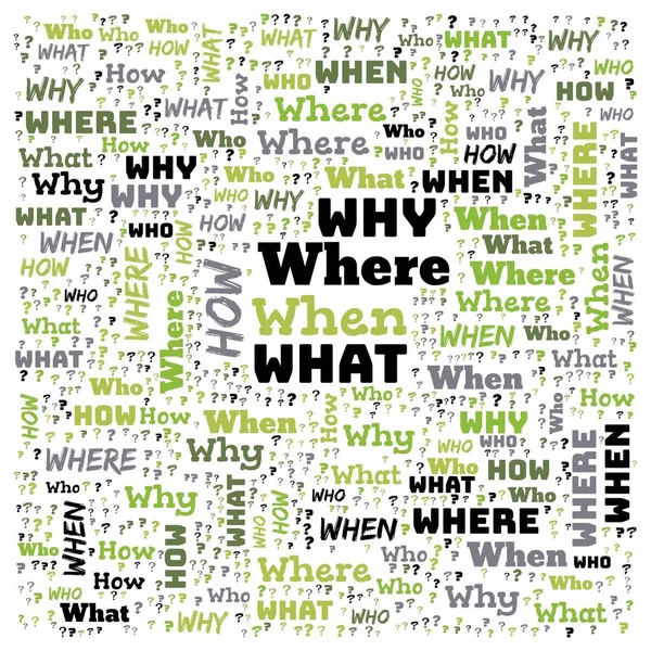 Word Cloud Who What Why How White Background Inglés Concepto —  Fotos de Stock