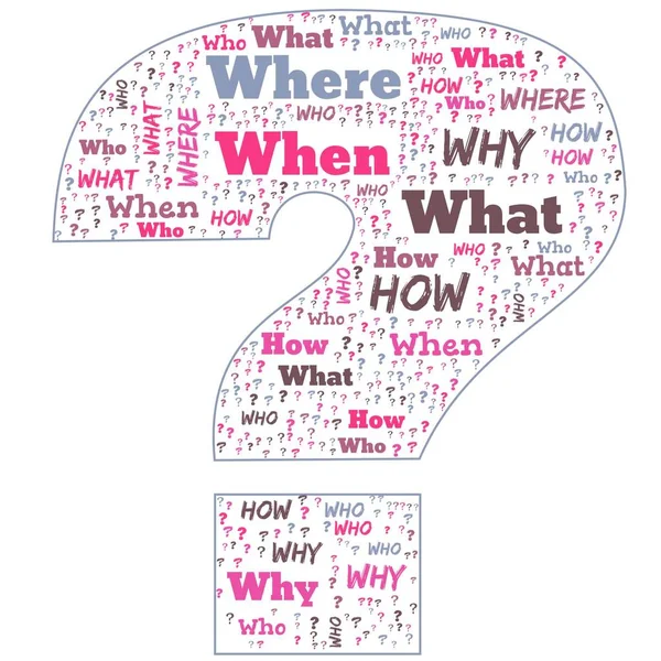 Word Cloud - Who, What, Where, When, Why and How on white background. Questions concept.