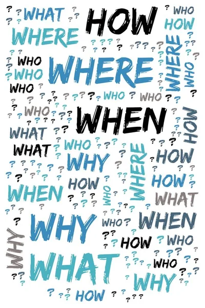 Word Cloud - Who, What, Where, When, Why and How on white background. Questions concept.