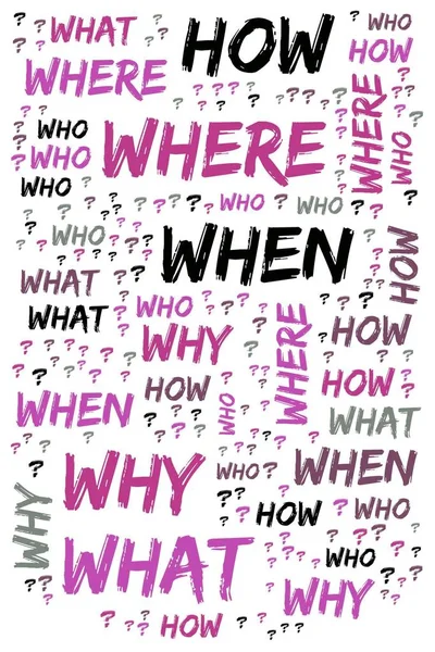 Word Cloud - Who, What, Where, When, Why and How on white background. Questions concept.