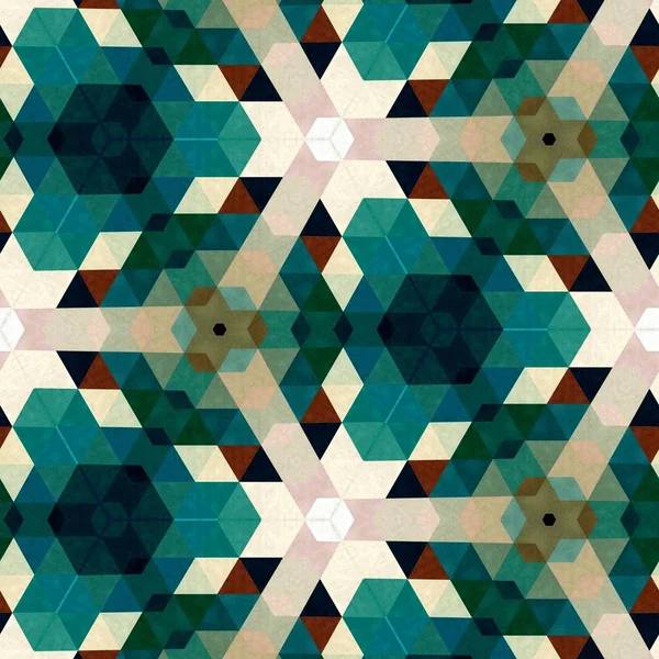 Abstract Colorful Hexagon Square Geometric Seamless Pattern Symmetric Kaleidoscope Fashion — Stock Photo, Image