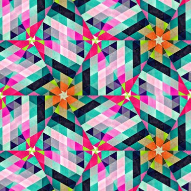Soyut renkli altıgen kare geometrik seamless modeli simetrik kaleydoskop moda 