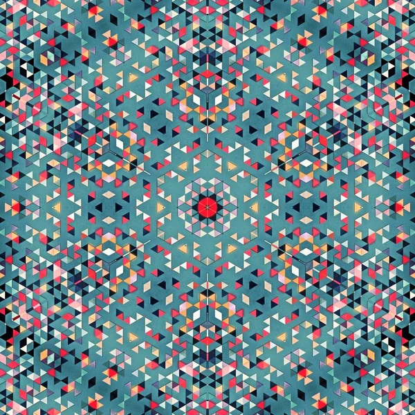 Abstrakte bunte Sechseck Quadrat geometrische nahtlose Muster symmetrische Kaleidoskop-Mode — Stockfoto