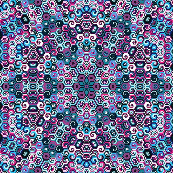 Abstract colorful hexagon square geometric seamless pattern symmetric kaleidoscope fashion — Stock Photo, Image