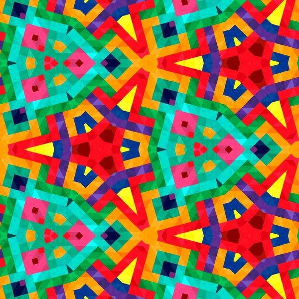 Abstrakte bunte Sechseck Quadrat geometrische nahtlose Muster symmetrische Kaleidoskop-Mode — Stockfoto