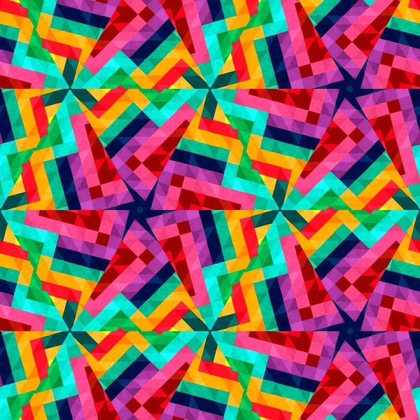 Abstrakte bunte Sechseck Quadrat geometrische nahtlose Muster symmetrische Kaleidoskop-Mode — Stockfoto