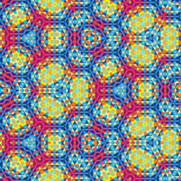 Abstrakte bunte Sechseck Quadrat geometrische nahtlose Muster symmetrische Kaleidoskop-Mode — Stockfoto