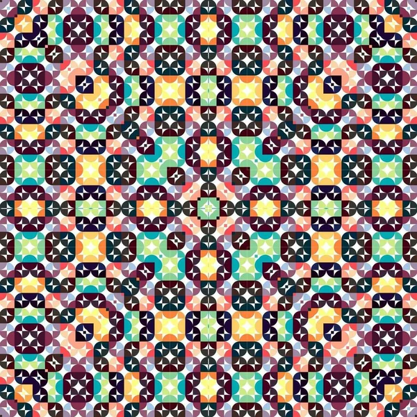 Abstrakta färgstarka hexagon fyrkantiga geometriska sömlösa mönster symmetriska Kalejdoskop mode — Stockfoto