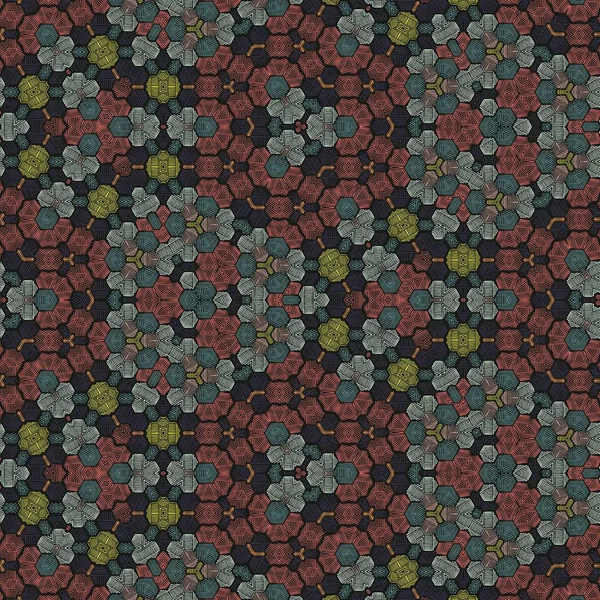 Abstraktní barevné šestiúhelníku čtvercové geometrický vzor bezešvé symetrický kaleidoskop móda — Stock fotografie