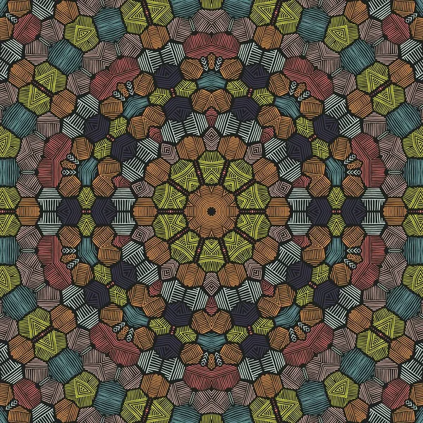 Abstraktní barevné šestiúhelníku čtvercové geometrický vzor bezešvé symetrický kaleidoskop móda — Stock fotografie