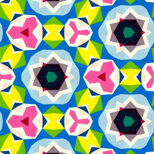 Abstrakte bunte Sechseck Quadrat geometrische nahtlose Muster symmetrische Kaleidoskop-Mode — Stockfoto