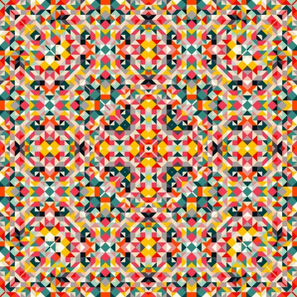 抽象五颜六色的六边形正方形几何无缝图案对称万花筒时尚 — 图库照片