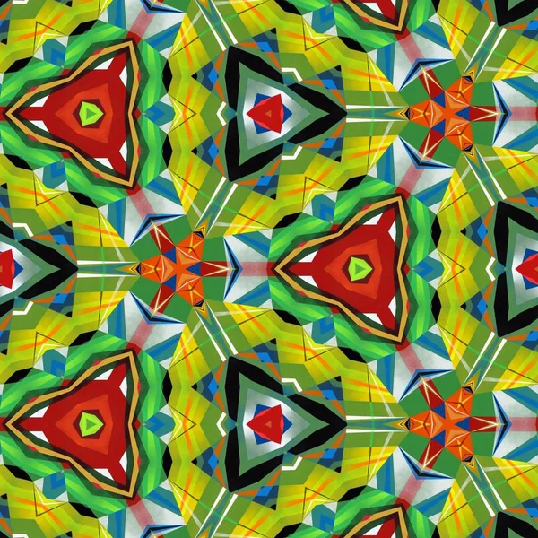 Abstrakte Bunte Sechseck Quadrat Geometrische Nahtlose Muster Symmetrisches Kaleidoskop Mode — Stockfoto