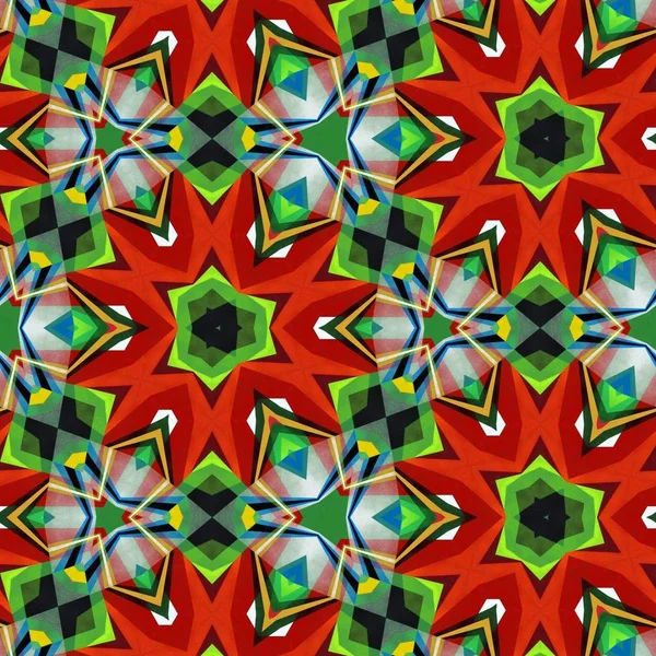 Abstrakte Bunte Sechseck Quadrat Geometrische Nahtlose Muster Symmetrisches Kaleidoskop Mode — Stockfoto