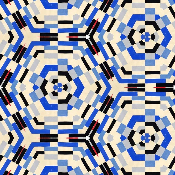 抽象的なカラフルな六角形の正方形の幾何学的なシームレスなパターン対称万華鏡のファッション デザイン — ストック写真