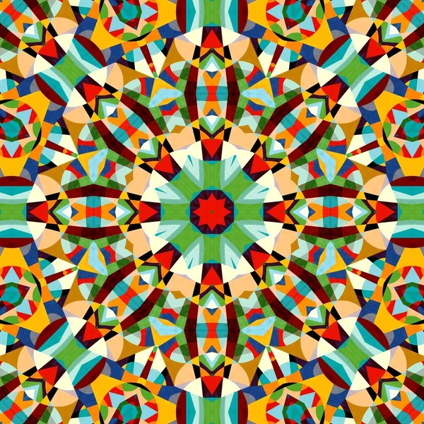 Abstrakt Fargerik Sekskant Kvadratisk Geometrisk Sømløs Mønster Symmetrisk Kaleidoskop Design – stockfoto