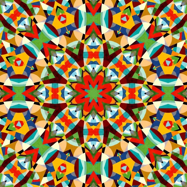 Abstrakte Bunte Sechseck Quadrat Geometrische Nahtlose Muster Symmetrisches Kaleidoskop Mode — Stockfoto