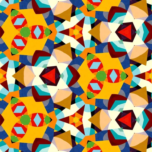 Abstrakte Bunte Sechseck Quadrat Geometrische Nahtlose Muster Symmetrisches Kaleidoskop Mode — Stockfoto