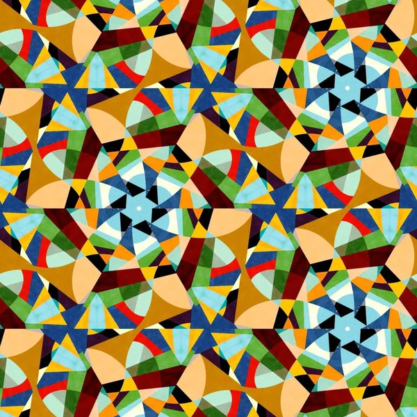 Abstract Kleurrijke Zeshoek Vierkante Geometrische Naadloze Patroon Symmetrische Caleidoscoop Mode — Stockfoto