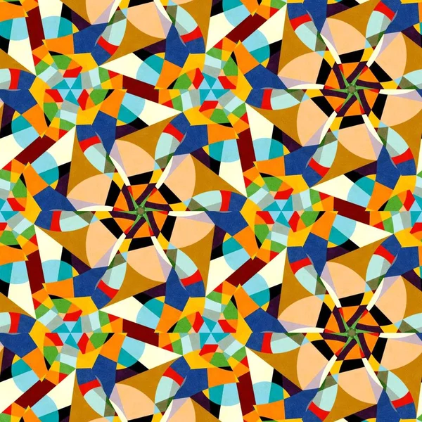 Abstrakte Bunte Sechseck Quadrat Geometrische Nahtlose Muster Symmetrisches Kaleidoskop Mode — Stockfoto