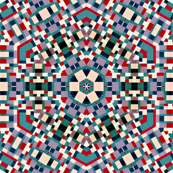 Abstrakte Bunte Sechseck Quadrat Geometrische Nahtlose Muster Symmetrisches Kaleidoskop Mode — Stockfoto