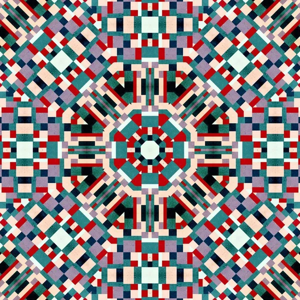Abstraktní Barevné Šestiúhelník Čtverec Geometrické Bezešvé Vzor Symetrické Kaleidoskop Módy — Stock fotografie