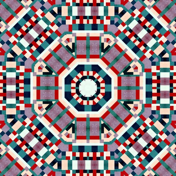 Abstraktní Barevné Šestiúhelník Čtverec Geometrické Bezešvé Vzor Symetrické Kaleidoskop Módy — Stock fotografie