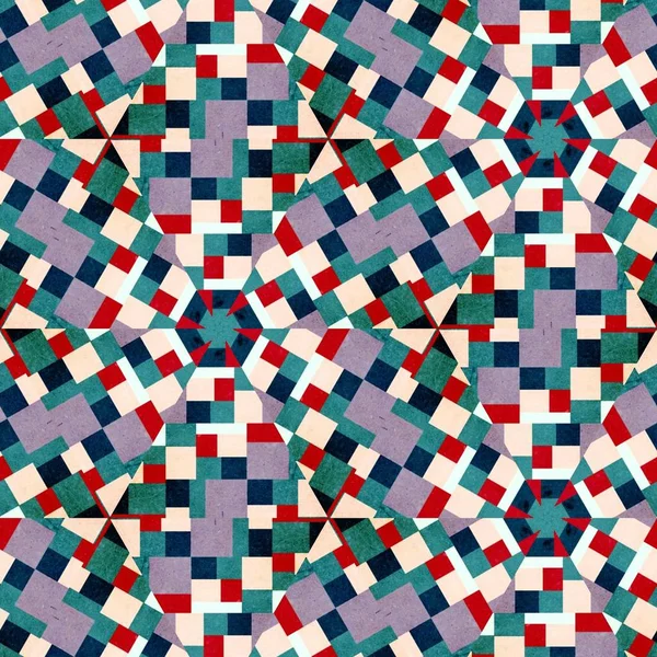 Αφηρημένη Πολύχρωμη Εξάγωνο Τετράγωνο Γεωμετρικό Αδιάλειπτη Μοτίβο Συμμετρική Μόδα Καλειδοσκόπιο — Φωτογραφία Αρχείου