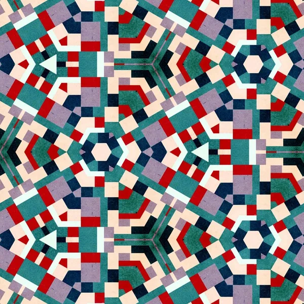 Elvont Színes Hatszög Négyzet Geometrikus Varrat Nélküli Minta Szimmetrikus Kaleidoszkóp — Stock Fotó