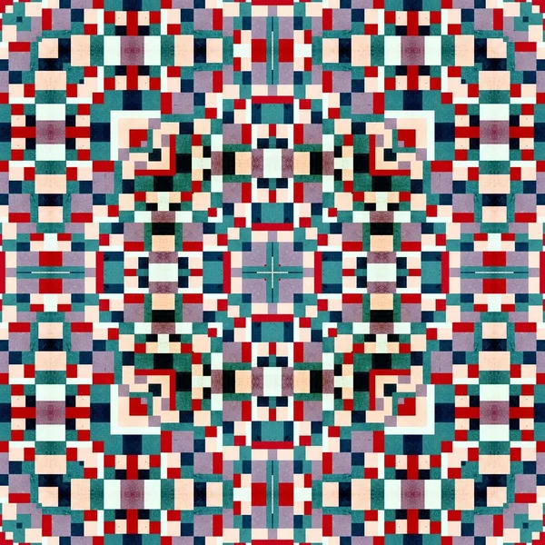 Abstraktní Barevné Šestiúhelník Čtverec Geometrické Bezešvé Vzor Symetrické Kaleidoskop Módy — Stock fotografie