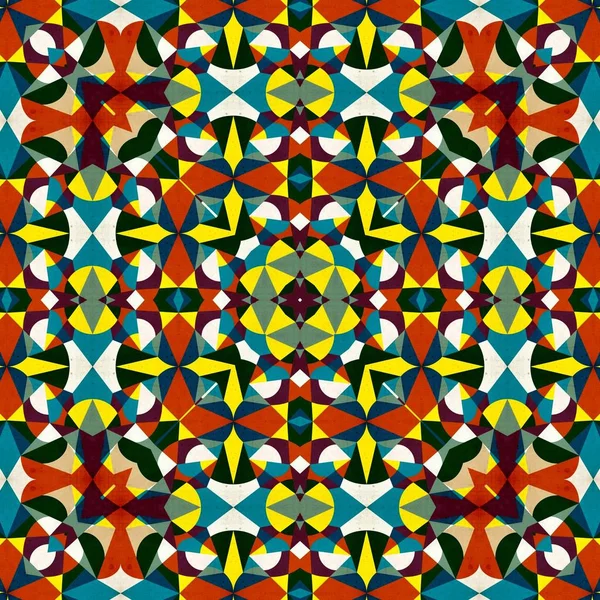 Abstrakte Bunte Sechseck Quadrat Geometrische Nahtlose Muster Symmetrisches Kaleidoskop Mode — Stockfoto