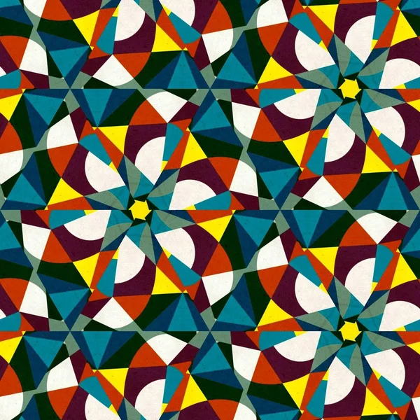 Abstrakte Bunte Sechseck Quadrat Geometrische Nahtlose Muster Symmetrisches Kaleidoskop Mode — Stockfoto