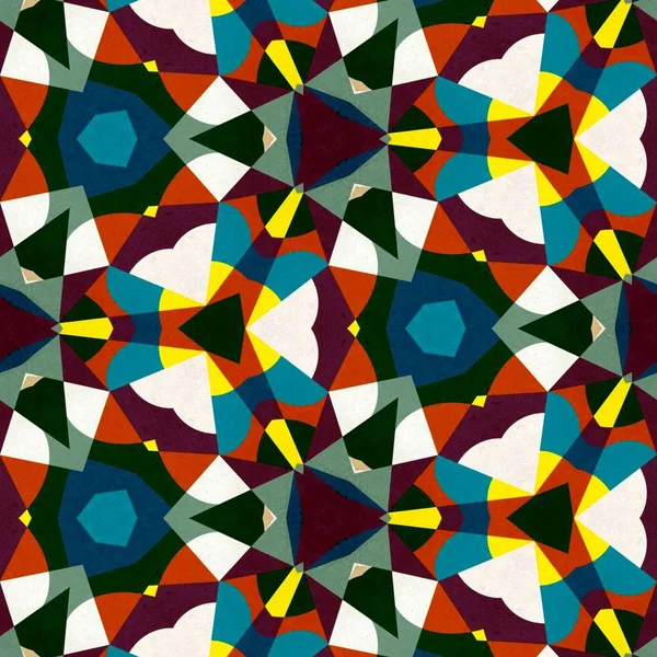 Abstrakte Bunte Sechseck Quadrat Geometrische Nahtlose Muster Symmetrisches Kaleidoskop Mode — Stockfoto