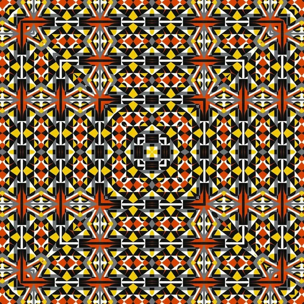 Abstrak Berwarna Warni Heksagon Persegi Pola Geometris Mulus Simetris Kaleidoskop — Stok Foto