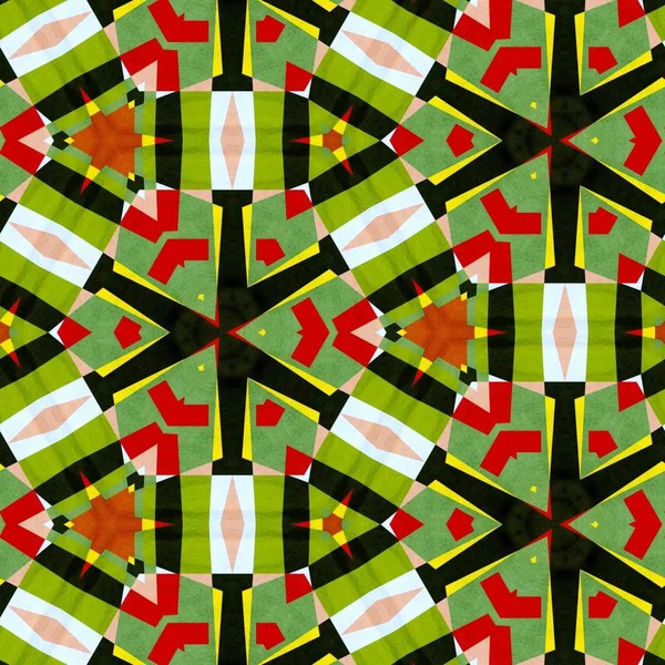 Abstracto Colorido Hexágono Cuadrado Geométrico Inconsútil Patrón Simétrico Caleidoscopio Moda — Foto de Stock