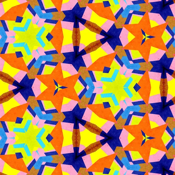 Abstrakt Färgglada Hexagon Fyrkantiga Geometriska Sömlösa Mönster Symmetriska Kalejdoskop Mode — Stockfoto